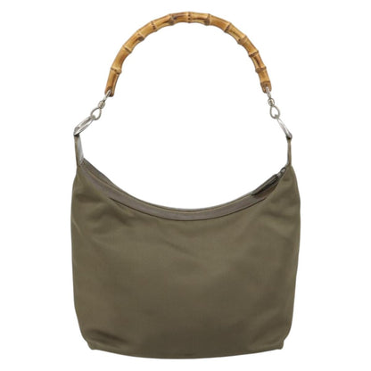 Gucci GUCCI Bamboo Shoulder Bag Nylon Khaki Silver 000 0531 Authentic ep12494