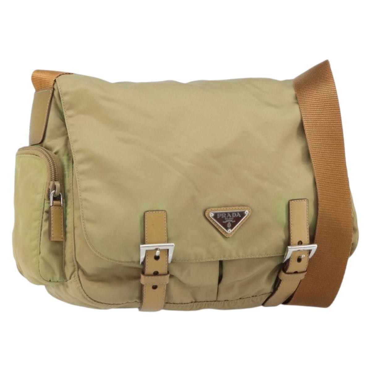 Prada PRADA Shoulder Bag Nylon Beige Silver Authentic 164243