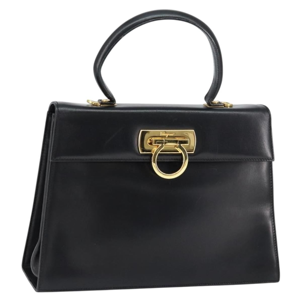 Salvatore Ferragamo Salvatore Ferragamo Gancini Hand Bag Leather Black Gold Authentic 149087