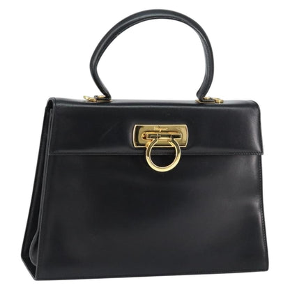 Salvatore Ferragamo Salvatore Ferragamo Gancini Hand Bag Leather Black Gold Authentic 149087