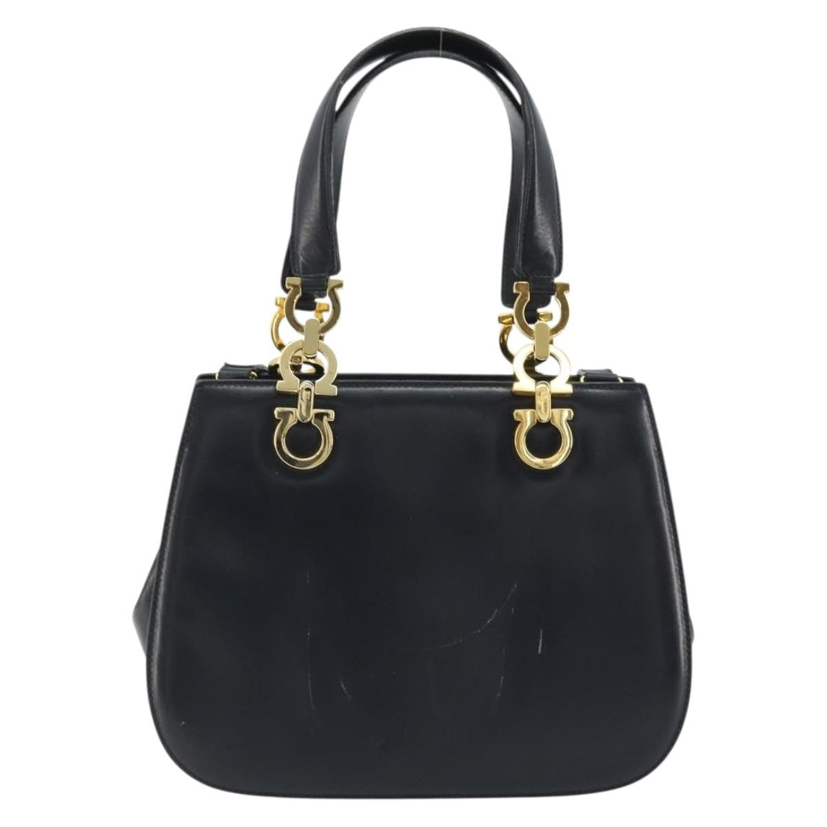 Salvatore Ferragamo Salvatore Ferragamo Gancini Hand Bag Leather 2way Navy Gold Authentic ARZ896