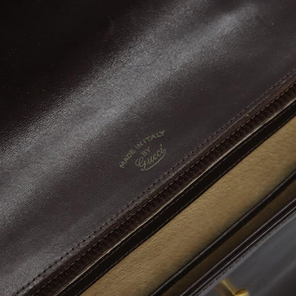 Gucci GUCCI Hand Bag Leather Brown Gold Authentic BAZ167