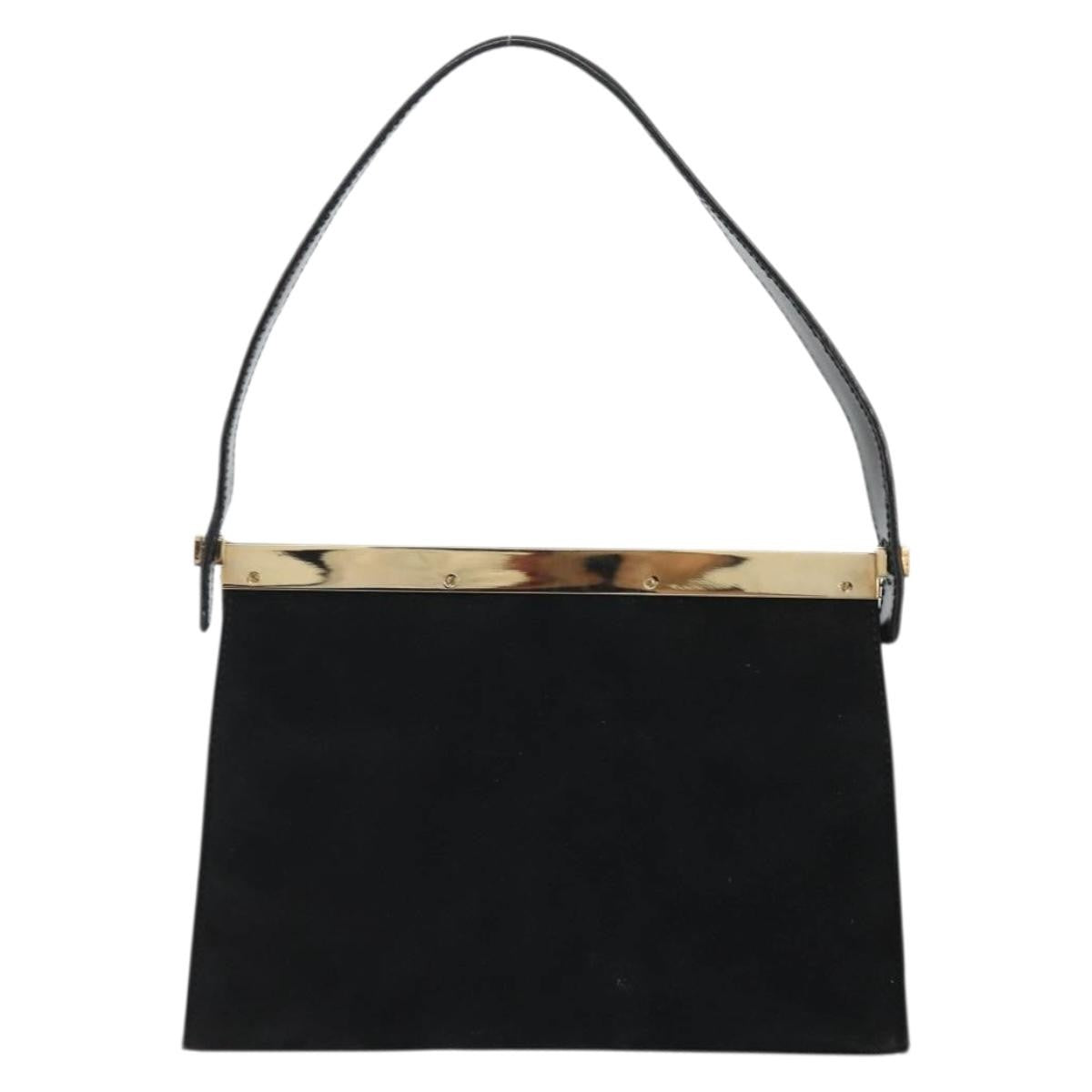 Gucci GUCCI Hand Bag Suede Black Gold 001 2058 1928 0 Authentic yk20276