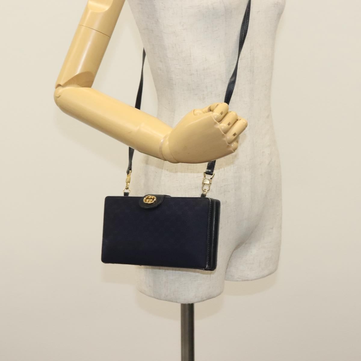 Gucci GUCCI Micro GG Canvas Shoulder Bag Vintage Navy Gold Authentic BA5490