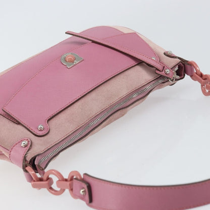 Salvatore Ferragamo Salvatore Ferragamo Gancini Shoulder Bag Suede Pink Silver Authentic 166453
