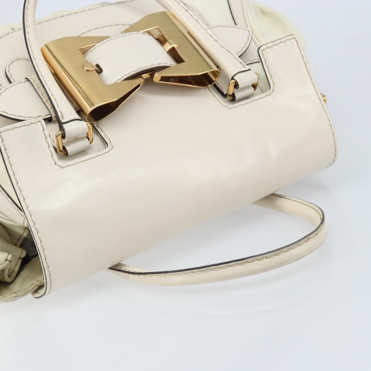 Gucci GUCCI Hand Bag Leather White Gold 189883 Authentic ka2690