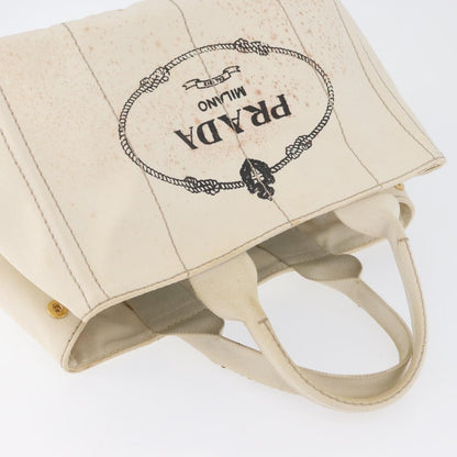 Prada PRADA Canapa MM Hand Bag Denim White Gold Authentic BSZ344