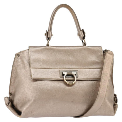 Salvatore Ferragamo Salvatore Ferragamo Gancini Hand Bag Leather 2way Beige Gold Authentic BA5964