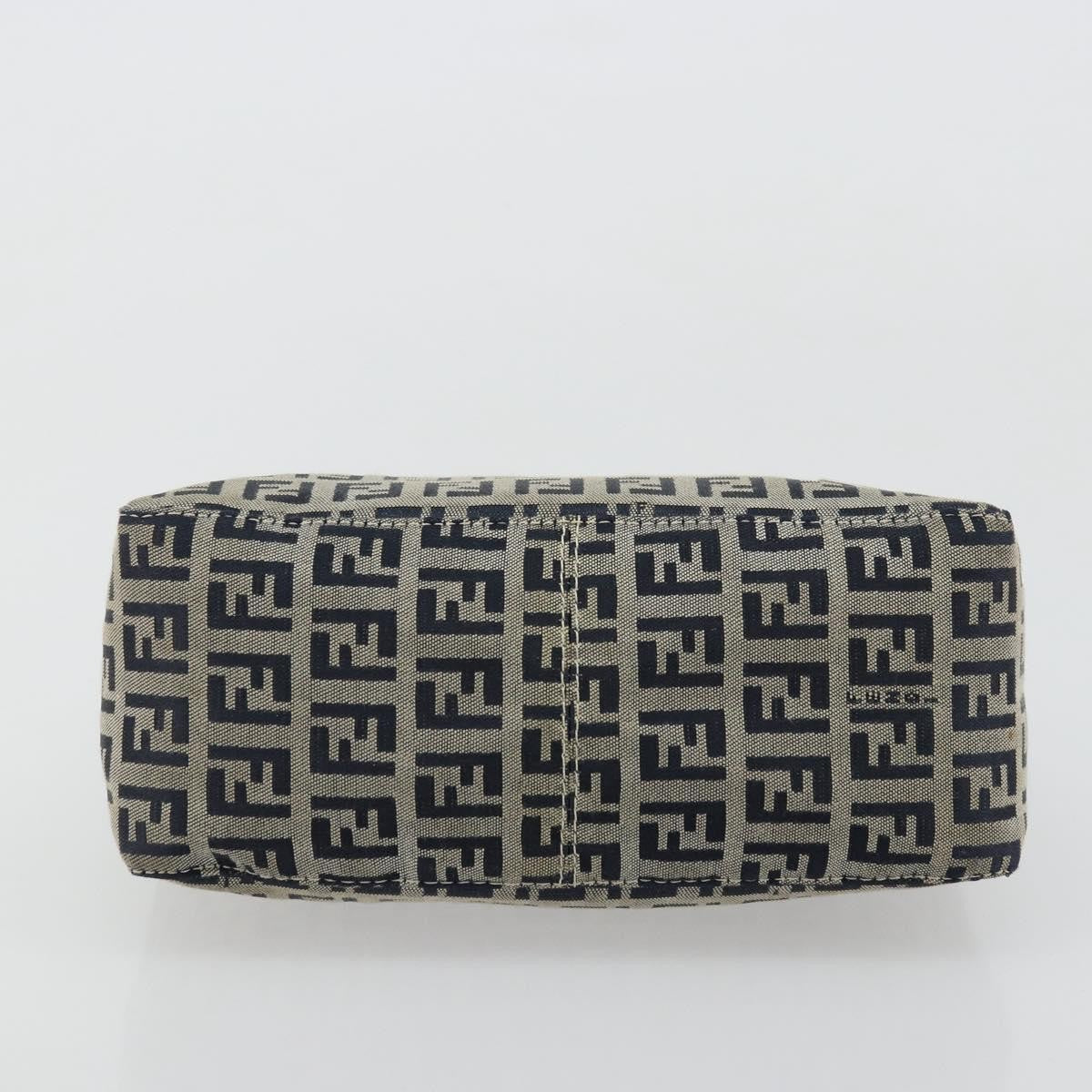 Fendi FENDI Zucchino Canvas Hand Pouch Bag Navy Silver Authentic 177481