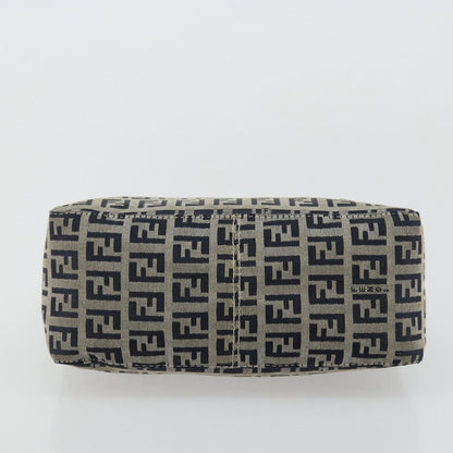 Fendi FENDI Zucchino Canvas Hand Pouch Bag Navy Silver Authentic 177481