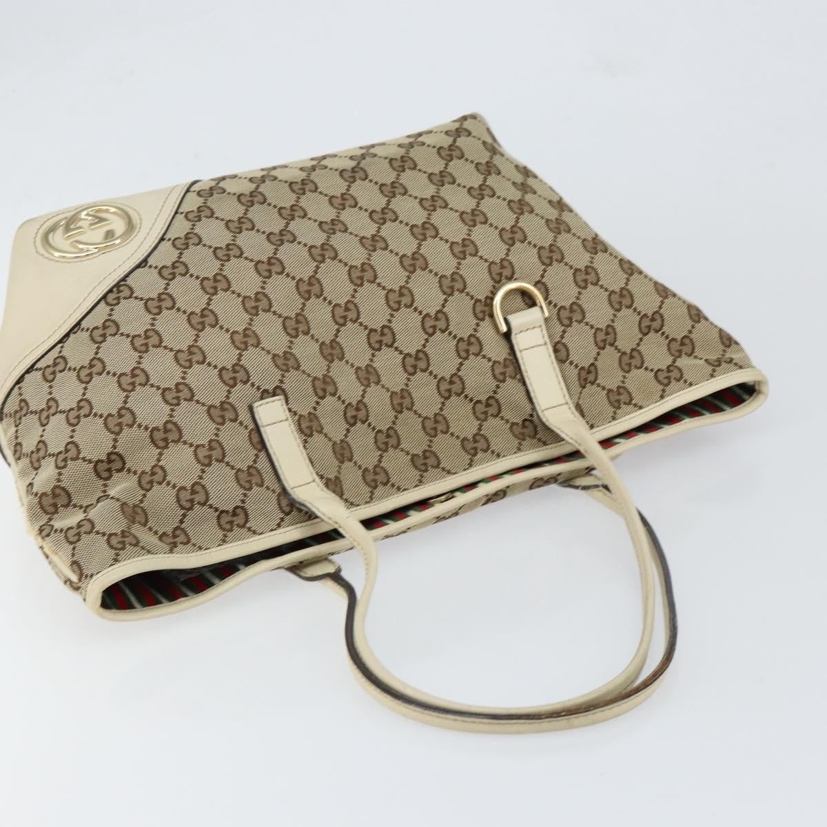 Gucci GUCCI GG Canvas Newbrit Tote Bag Beige Gold 169946 Authentic gh1314