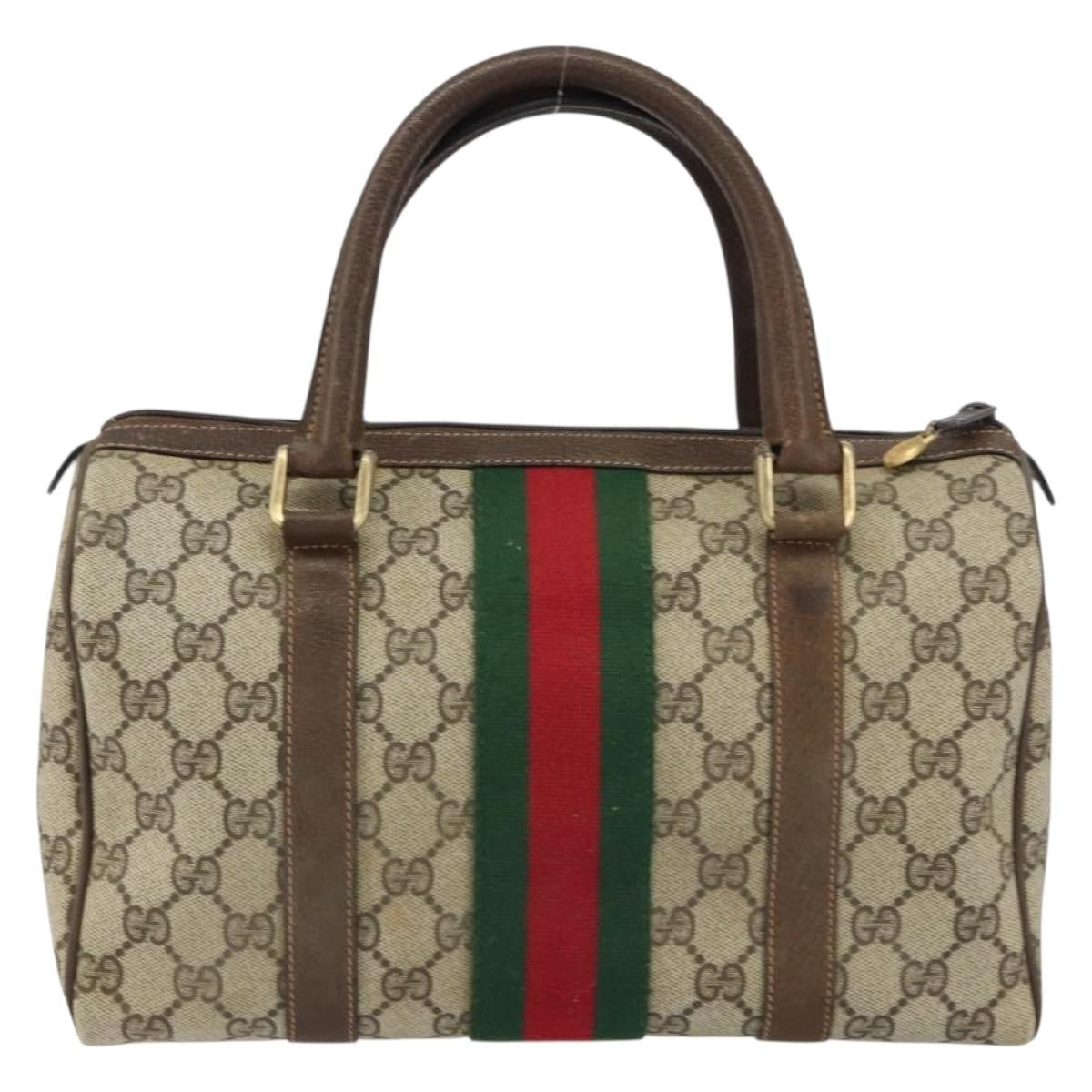 Gucci GUCCI GG Supreme Web Sherry Line Boston Bag PVC Beige Gold 010 378 Authentic 159328