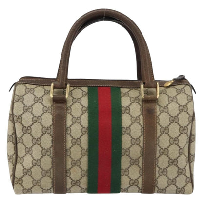 Gucci GUCCI GG Supreme Web Sherry Line Boston Bag PVC Beige Gold 010 378 Authentic 159328