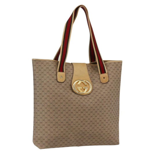 Gucci GUCCI Micro GG Supreme Web Sherry Line Tote Bag PVC Beige Gold Red Authentic ep13035