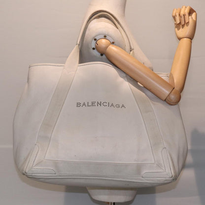 Balenciaga BALENCIAGA Navy Cabas Hand Bag Leather White Silver 339936 Authentic bs17140