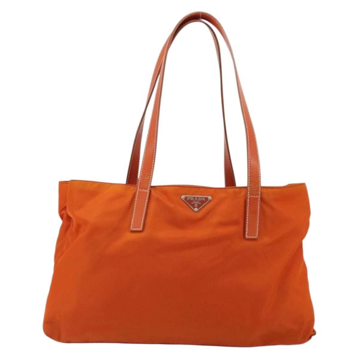 Prada PRADA Tote Bag Nylon Orange Silver Authentic 175378