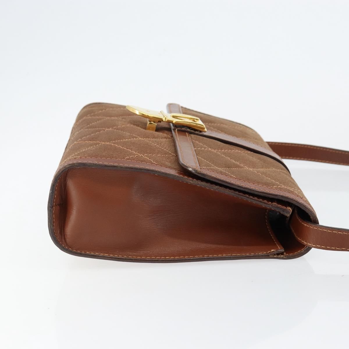 Gucci GUCCI Shoulder Bag Suede Leather Brown Gold Authentic 146416