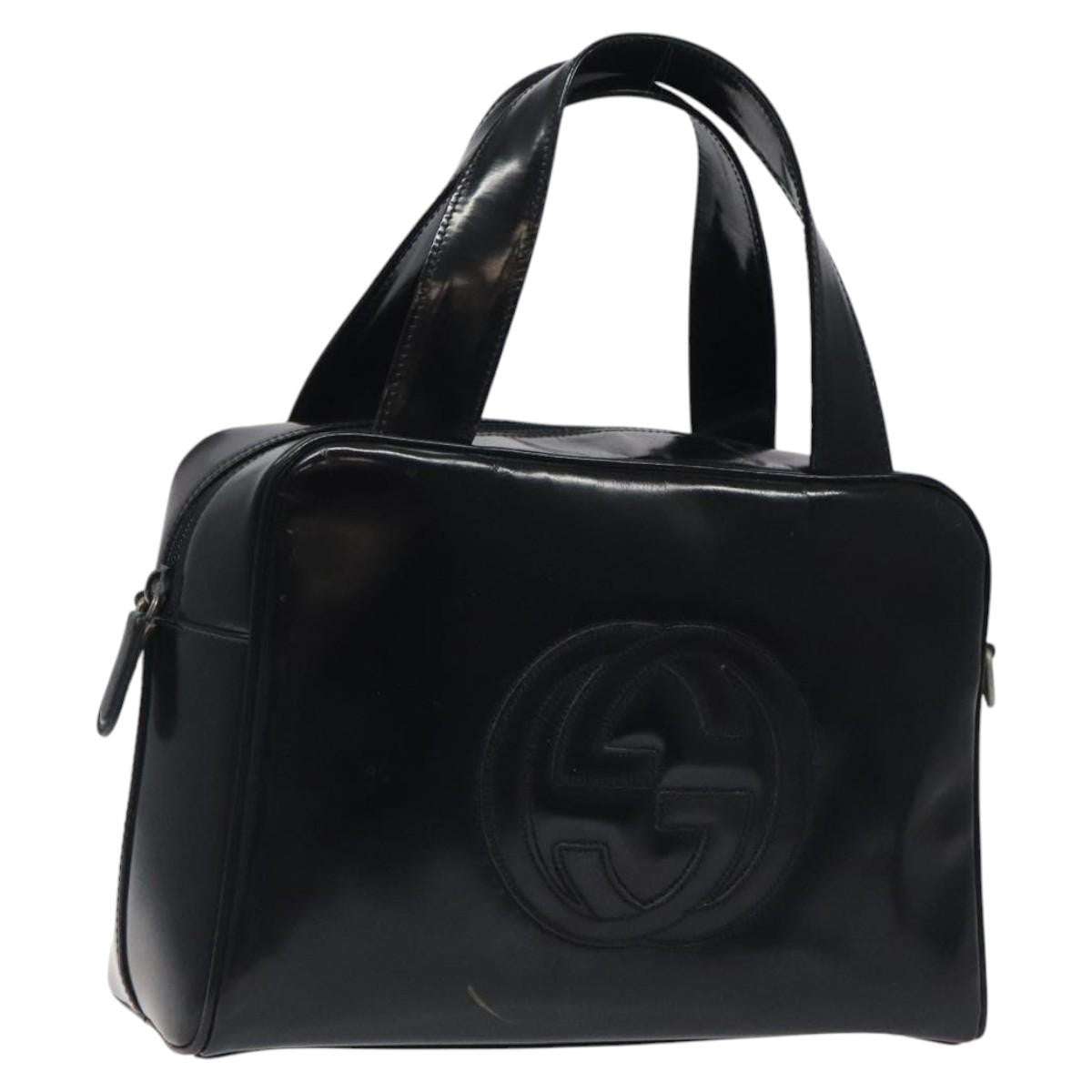 Gucci GUCCI Hand Bag Patent Leather Black Silver 000 1274 0505 Authentic ep8594