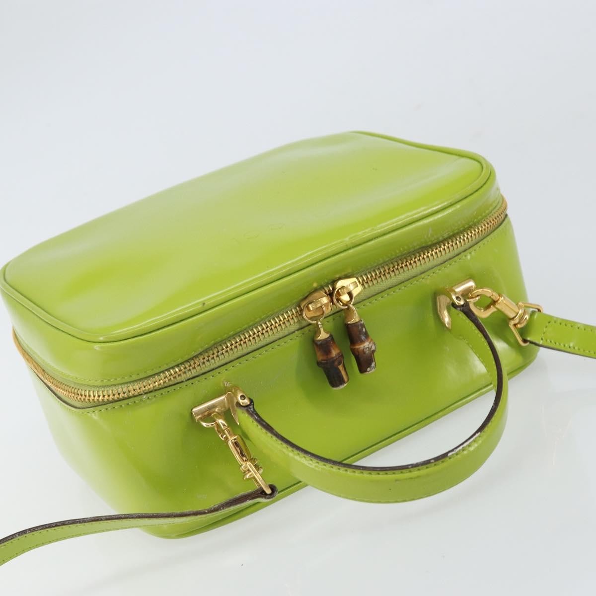 Gucci GUCCI Bamboo Hand Bag Enamel 2way Green Gold 000 2040 0323 Authentic 160576