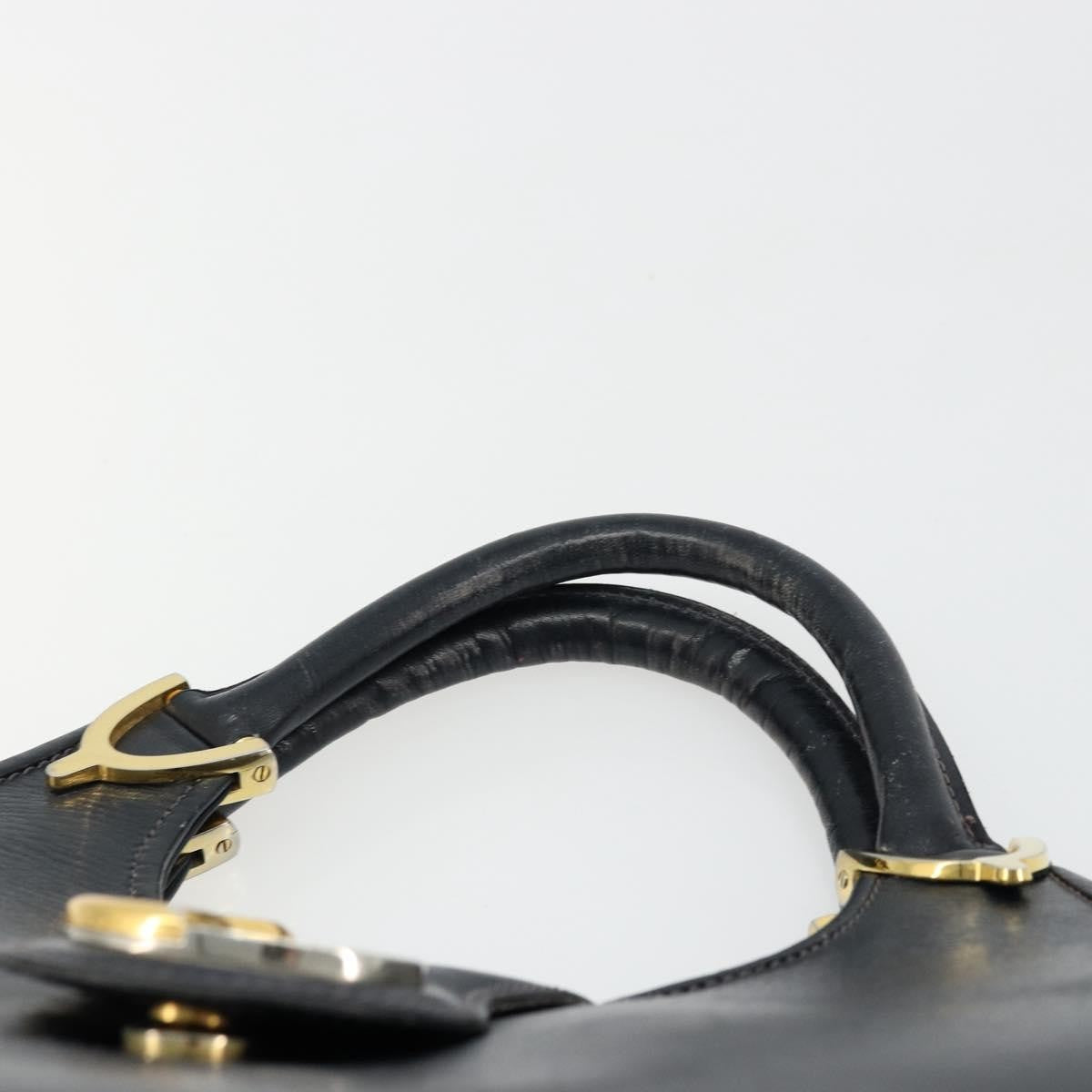 Gucci GUCCI Hand Bag Leather Navy Gold Authentic 177664