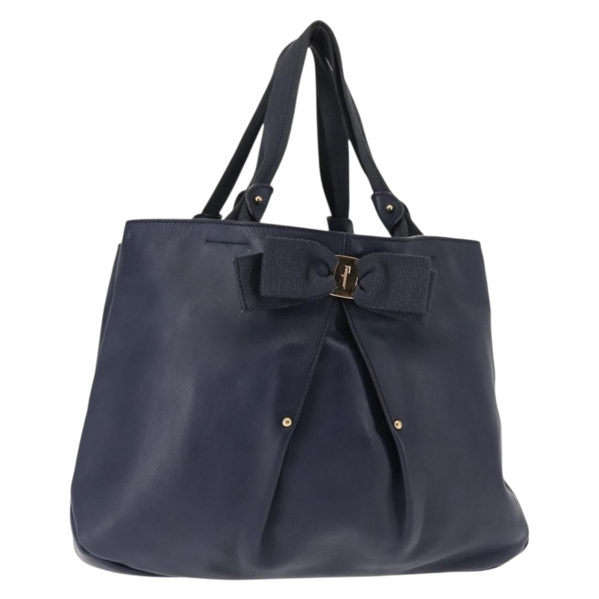 Salvatore Ferragamo Salvatore Ferragamo Vala Tote Bag Leather Navy Gold Authentic 145957