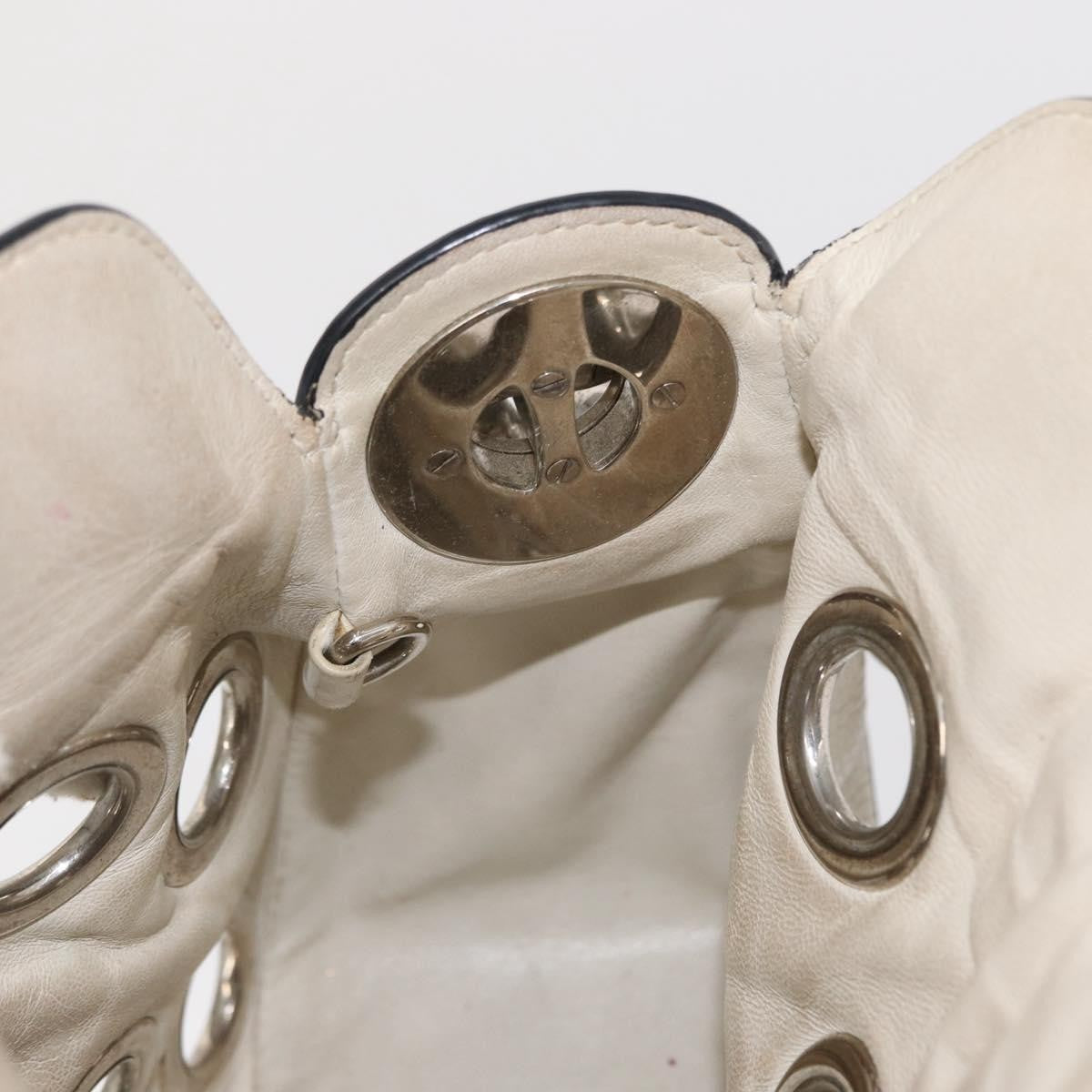 Prada PRADA Grommet Punching Chain Hand Bag Leather Ivory Silver Authentic 165205