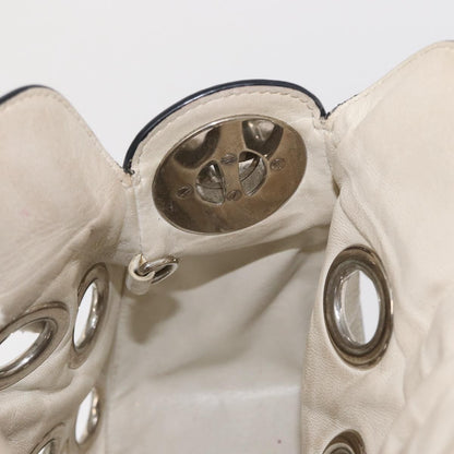 Prada PRADA Grommet Punching Chain Hand Bag Leather Ivory Silver Authentic 165205