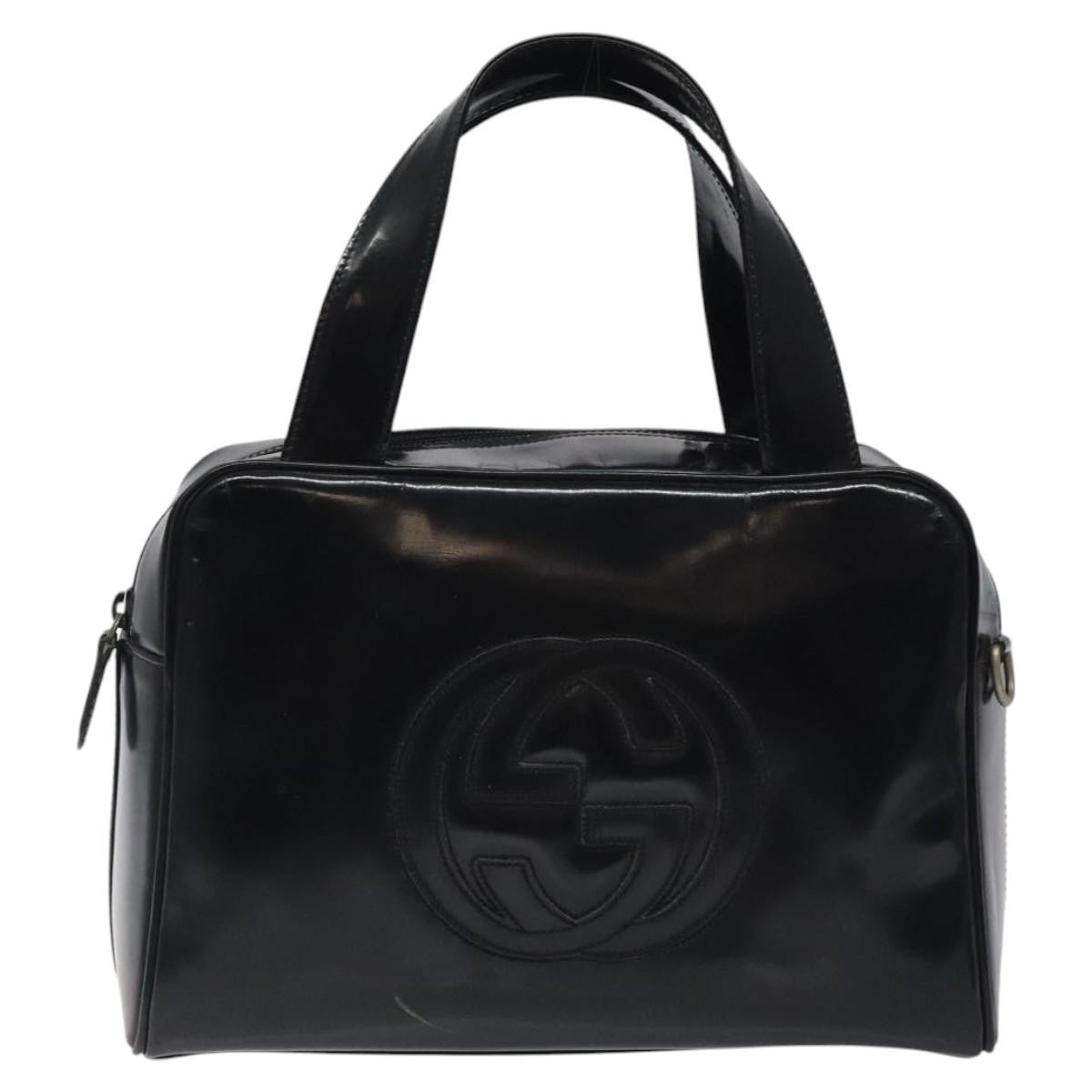 Gucci GUCCI Hand Bag Patent Leather Black Silver 000 1274 0505 Authentic ep8594