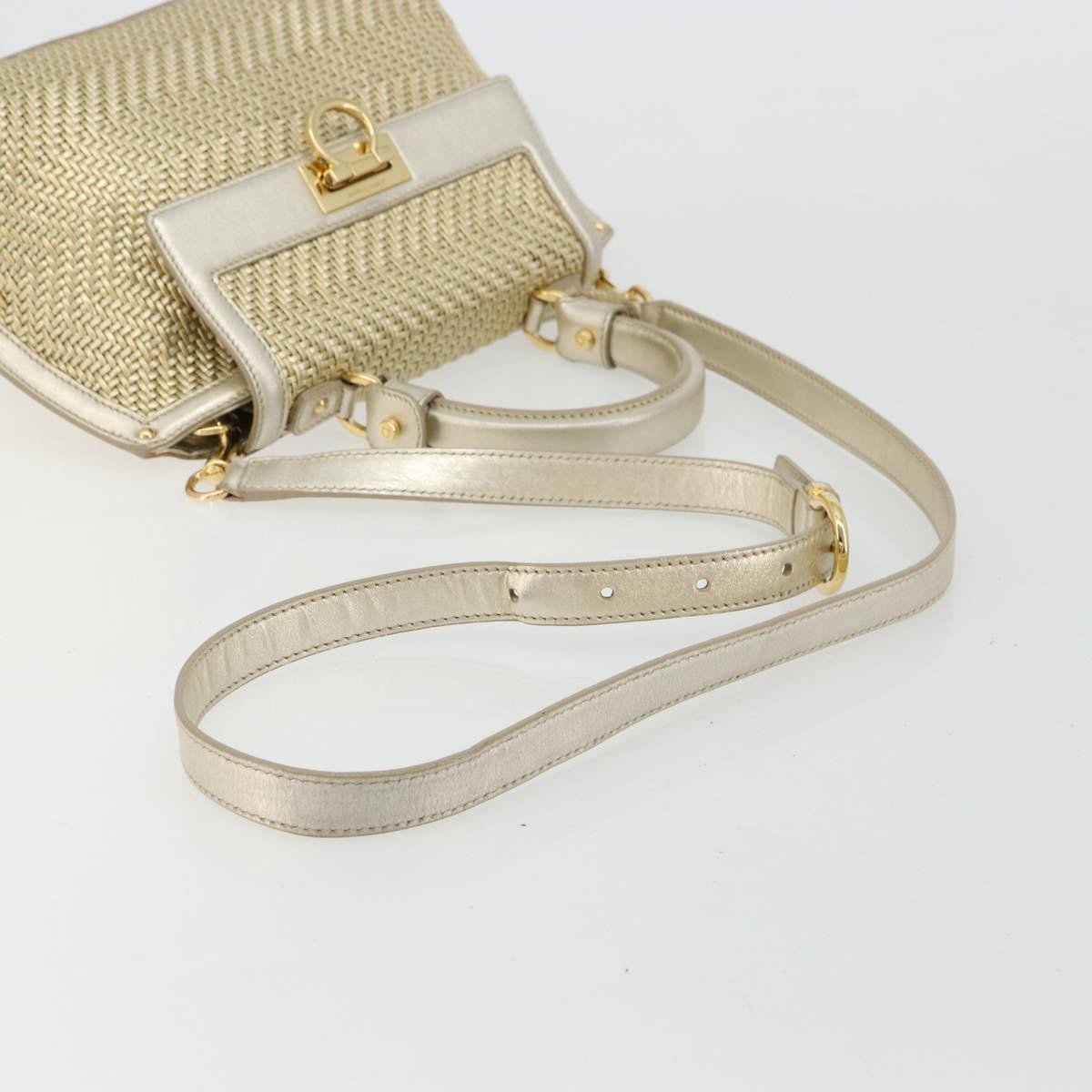 Salvatore Ferragamo Salvatore Ferragamo Sofia Gancini Hand Bag Leather 2way Gold Authentic 179912A