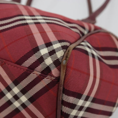 Burberry BURBERRY Nova Check Blue Label Hand Bag Nylon Red Silver Authentic bs34679