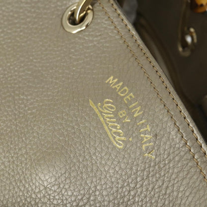 Gucci GUCCI Bamboo Hand Bag Leather 2way Beige Gold 323660 Authentic ka1163