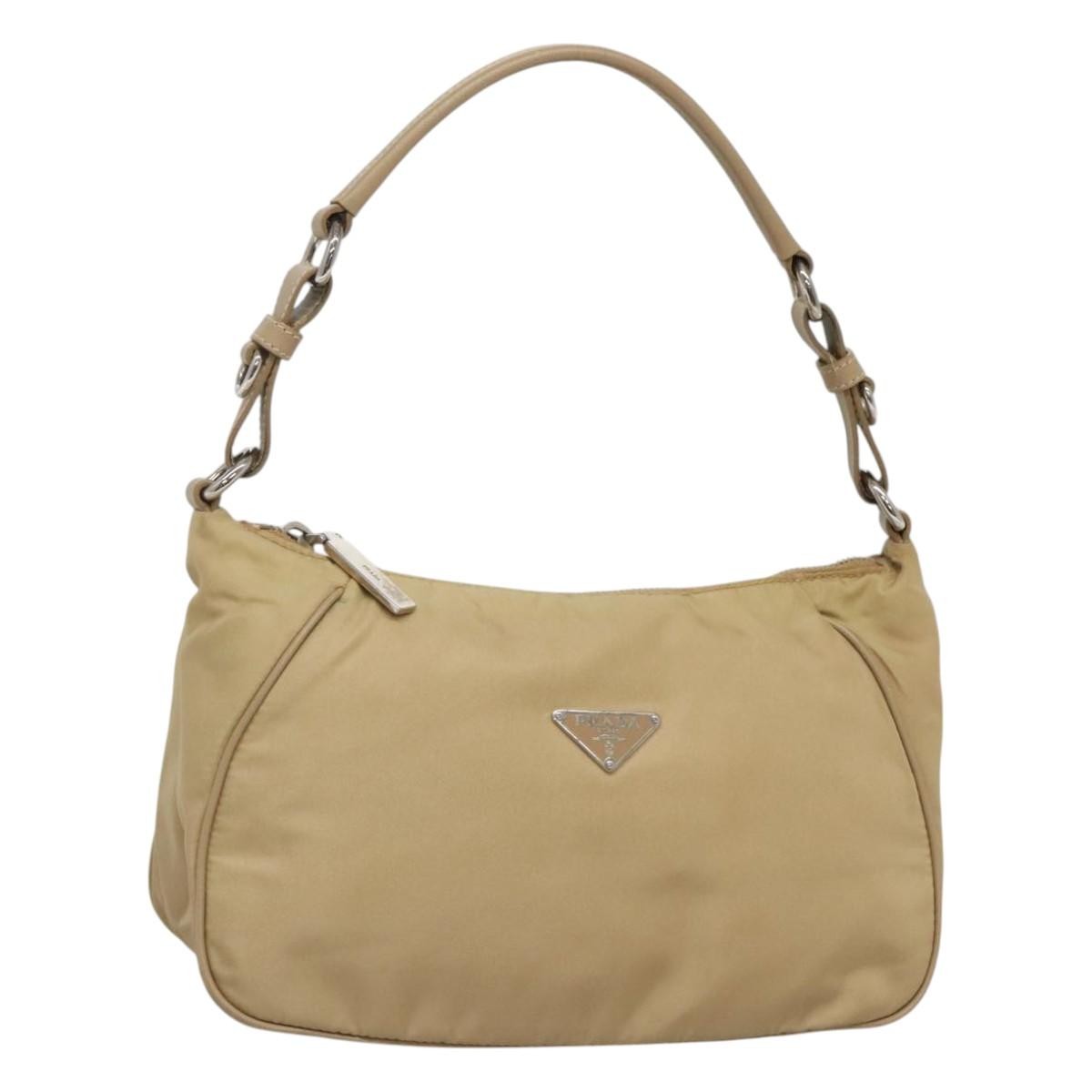 Prada PRADA Shoulder Bag Nylon Beige Silver Authentic 120952