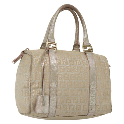 Fendi FENDI Zucchino Canvas Hand Bag Silver Gold Authentic 139411
