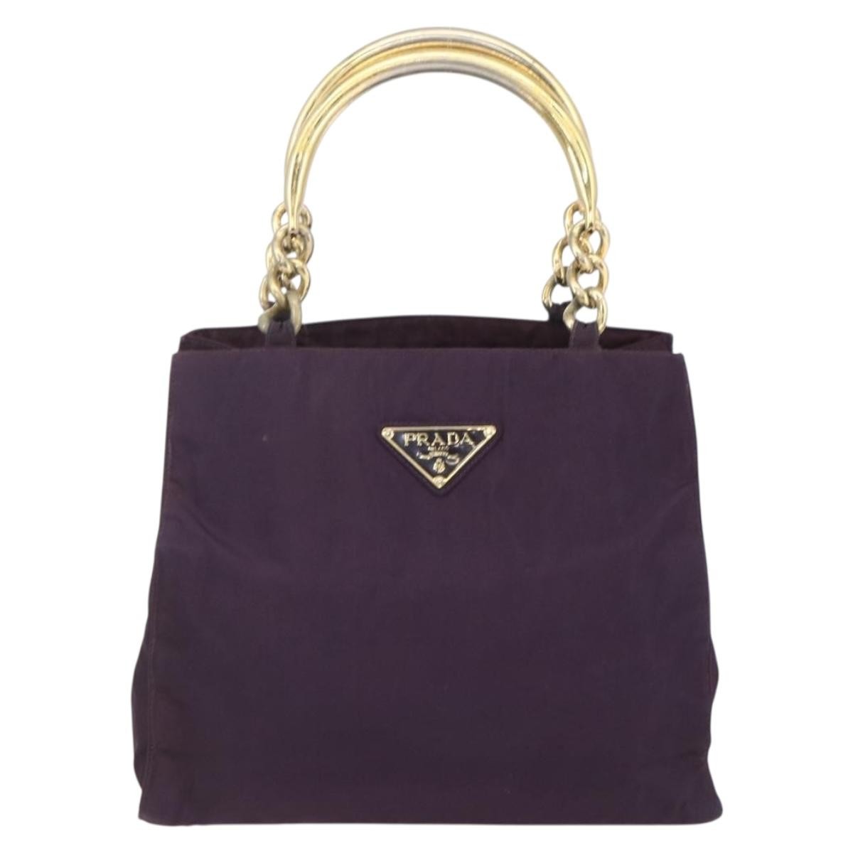 Prada PRADA Hand Bag Nylon Metal Purple Gold Authentic 155415