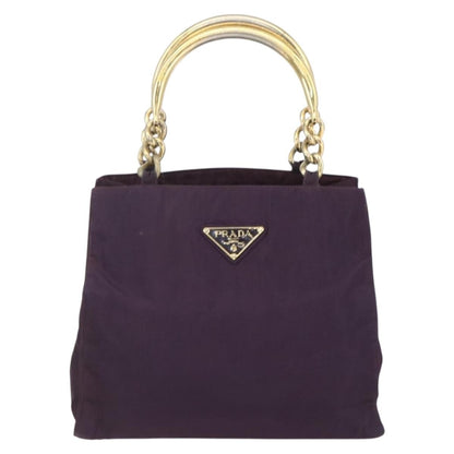 Prada PRADA Hand Bag Nylon Metal Purple Gold Authentic 155415
