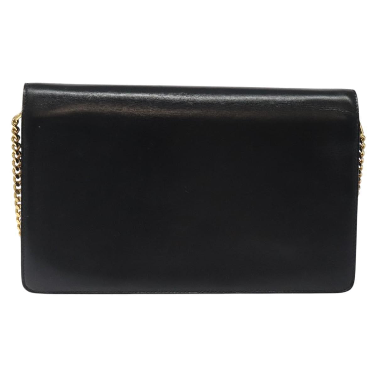 Gucci GUCCI Chain Shoulder Bag Leather Black Gold Authentic 121927