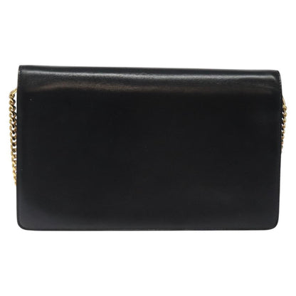 Gucci GUCCI Chain Shoulder Bag Leather Black Gold Authentic 121927