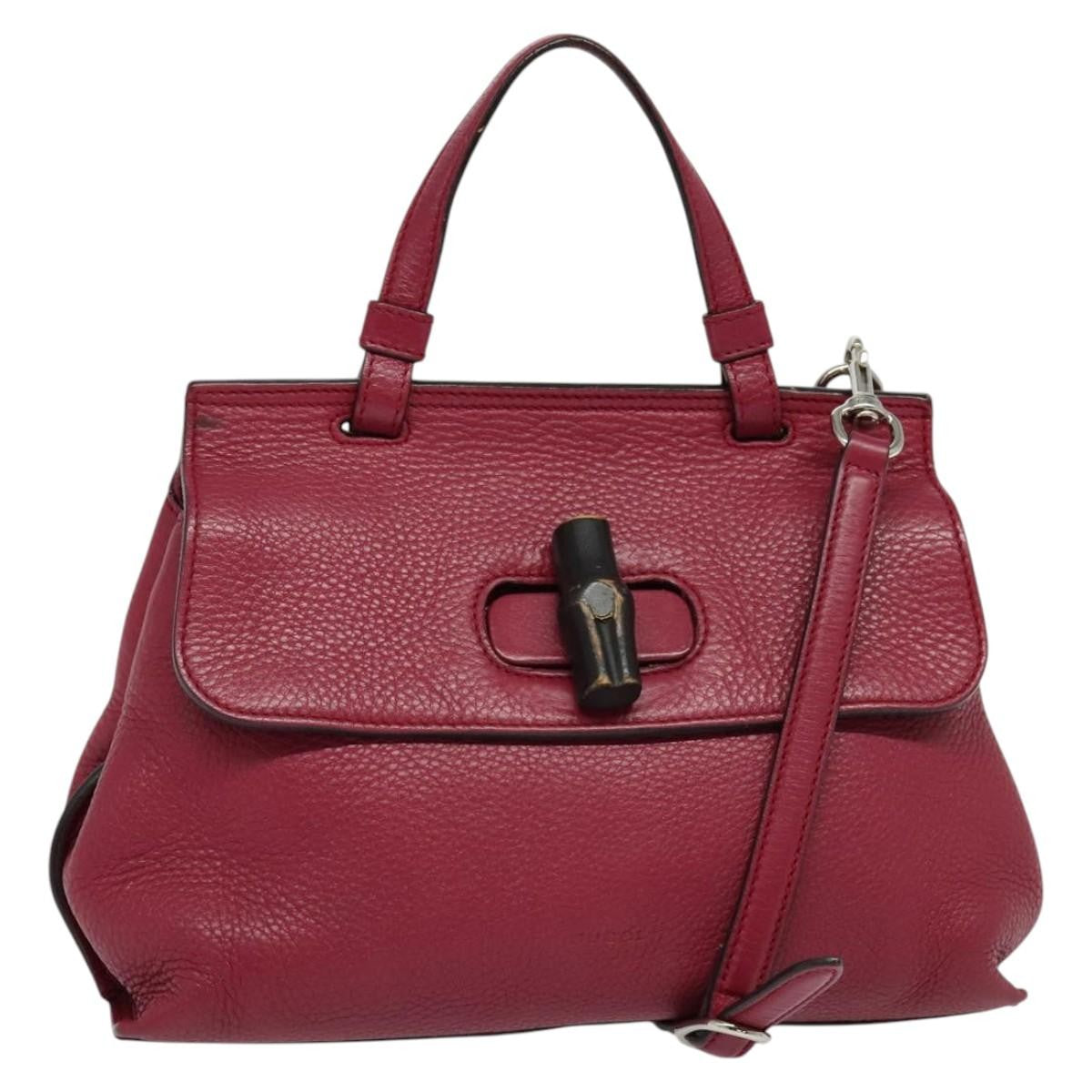 Gucci GUCCI Bamboo Daily Hand Bag Leather 2way Pink Silver 370831 Authentic BA5180