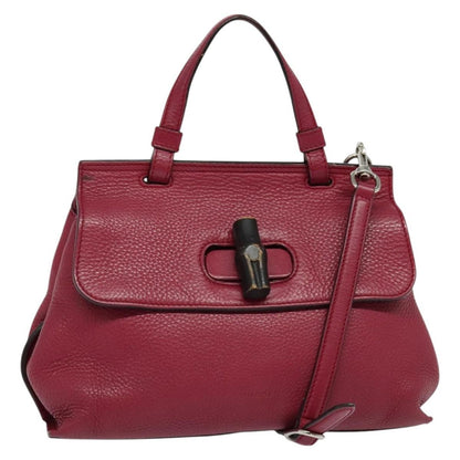 Gucci GUCCI Bamboo Daily Hand Bag Leather 2way Pink Silver 370831 Authentic BA5180