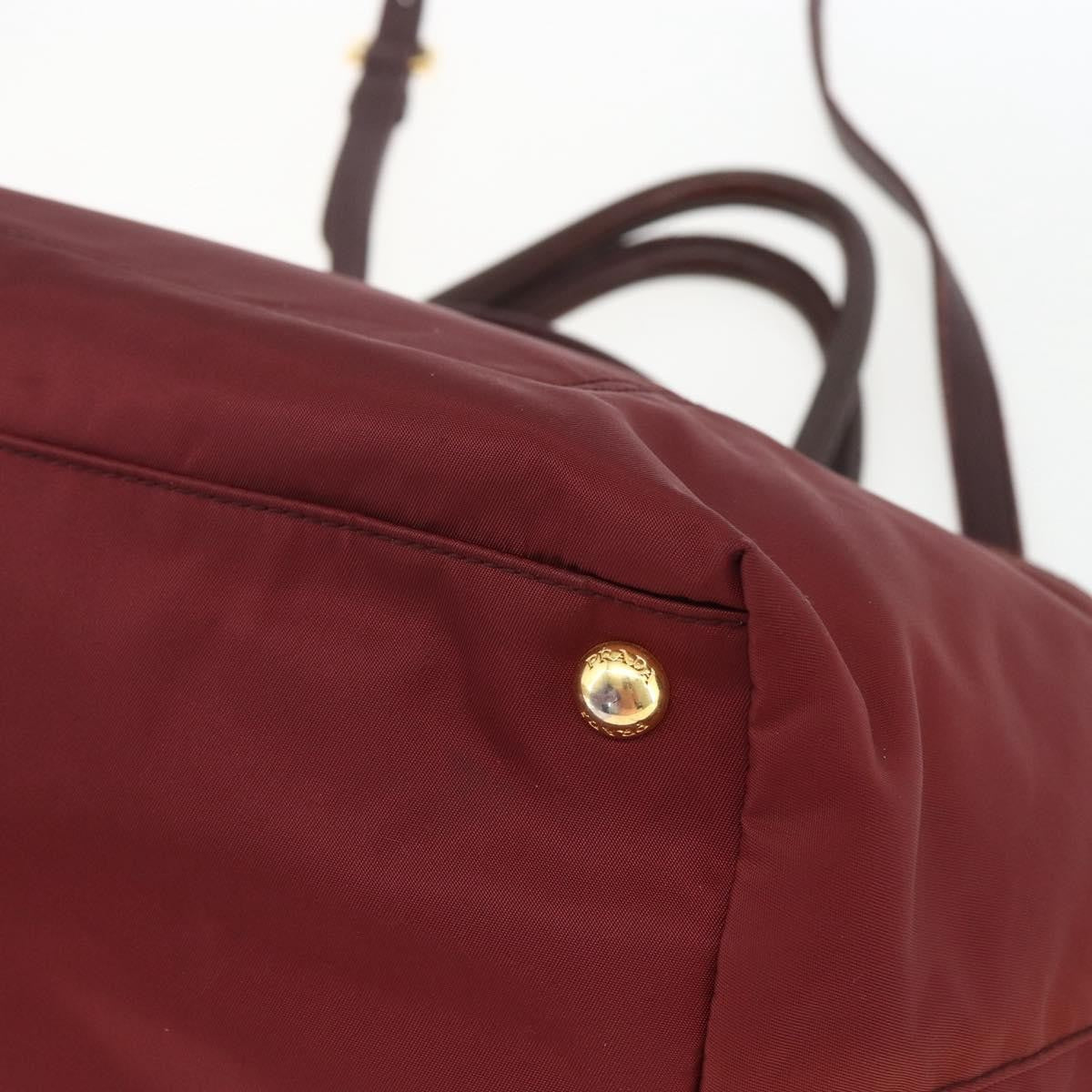 Prada PRADA Hand Bag Nylon 2way Bordeaux Gold Authentic 163074