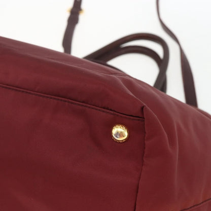 Prada PRADA Hand Bag Nylon 2way Bordeaux Gold Authentic 163074