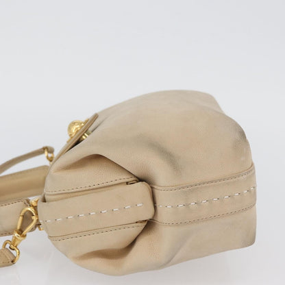 Celine CELINE Hand Bag Leather 2way Beige Gold Authentic 166991