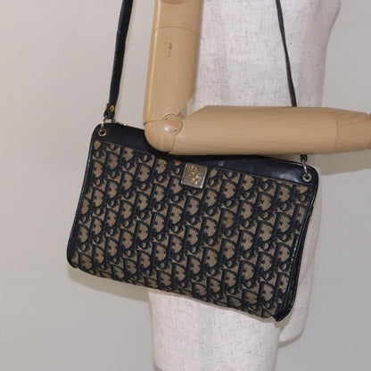 Dior Christian Dior Trotter Canvas Shoulder Bag Navy Gold Authentic 141525