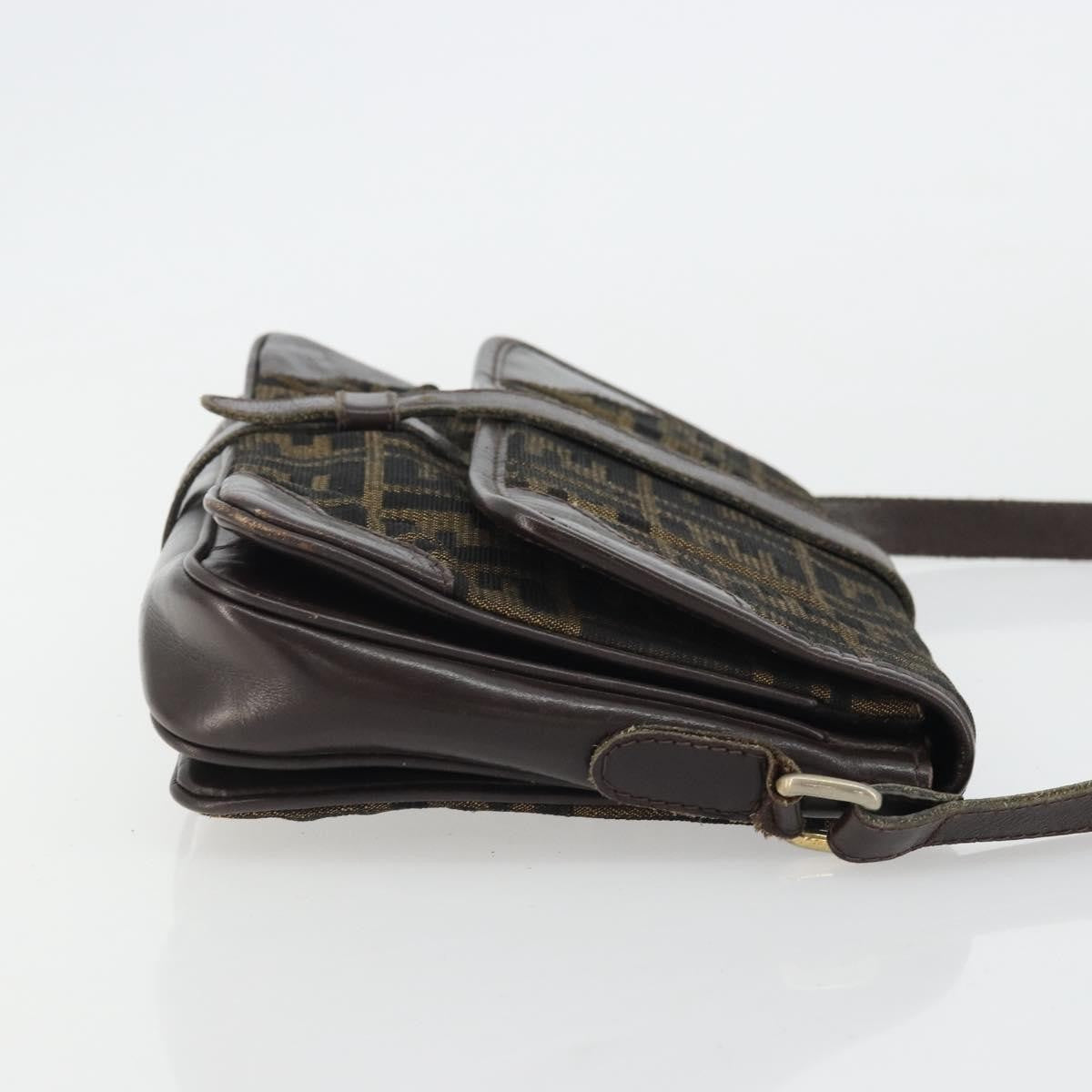 Fendi FENDI Zucca Canvas Shoulder Bag Black Brown Authentic YKZ1111