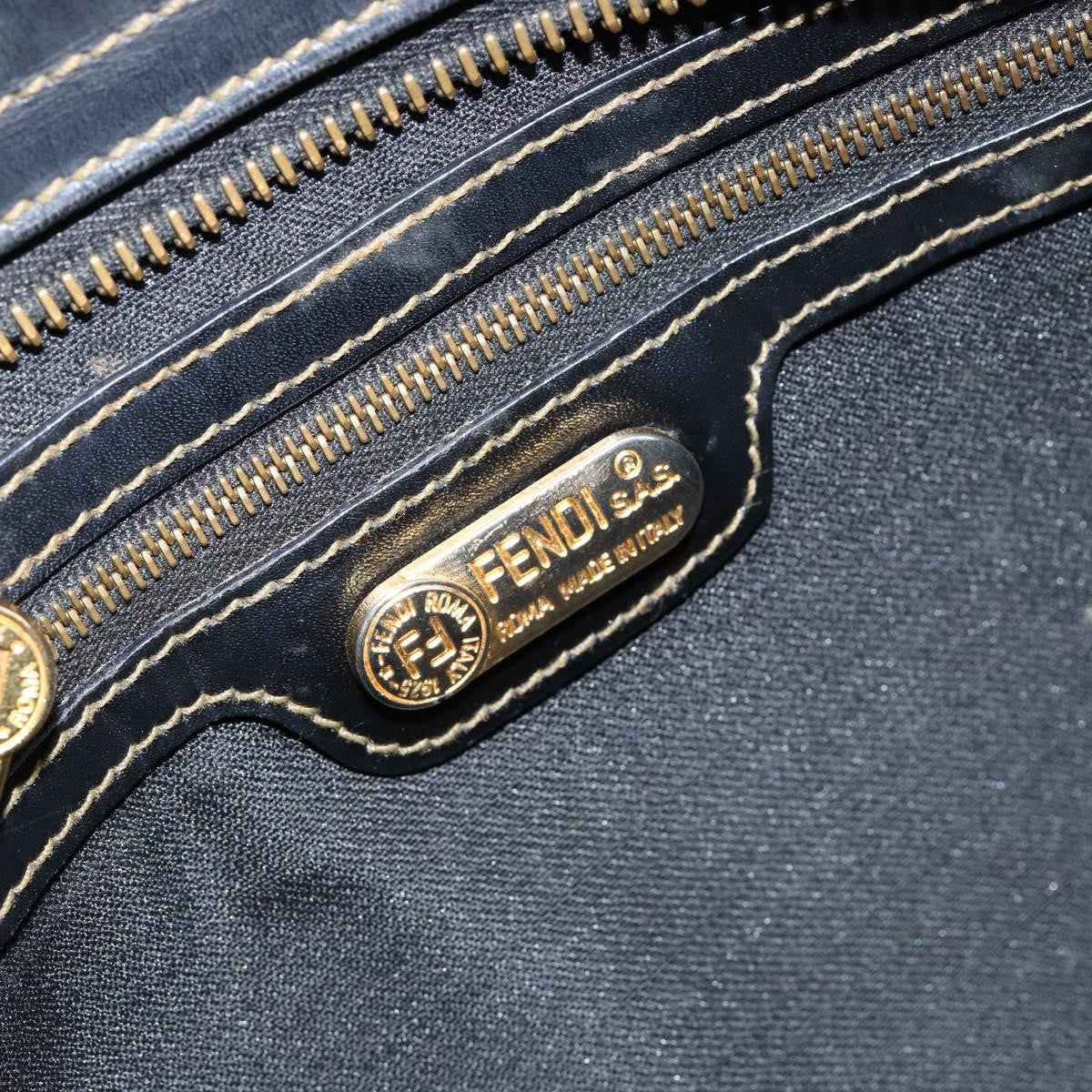 Fendi FENDI Pecan Canvas Hand Bag PVC Black Brown gold Authentic 150002