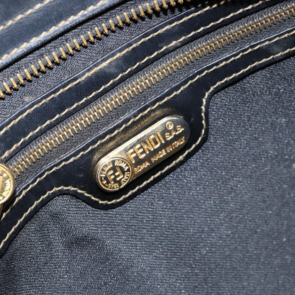 Fendi FENDI Pecan Canvas Hand Bag PVC Black Brown gold Authentic 150002