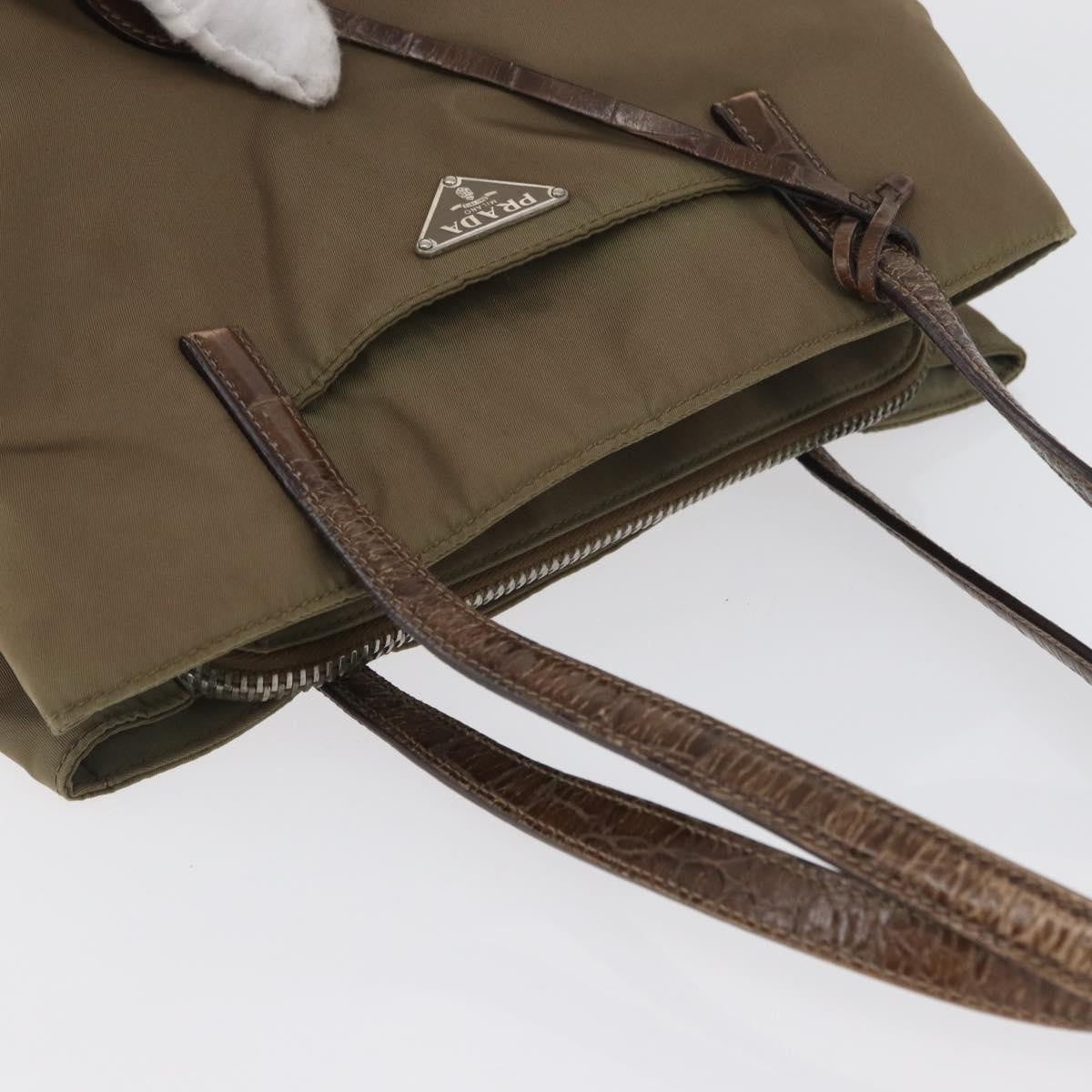 Prada PRADA Hand Bag Nylon Khaki Silver Authentic 173838