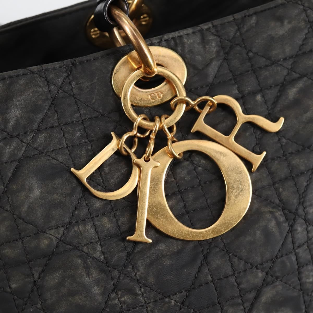 Dior Christian Dior Canage Tote Bag Nylon 2way Black Gold Authentic 140681