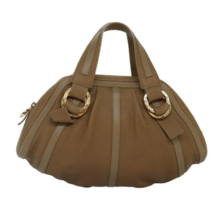 Bvlgari BVLGARI Hand Bag Leather Beige Gold Authentic yk14360