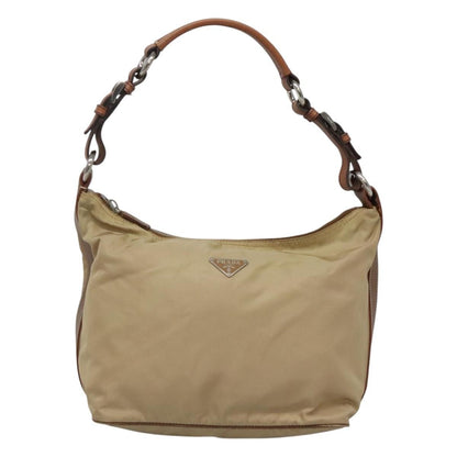 Prada PRADA Shoulder Bag Nylon Beige Silver Authentic 120393